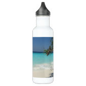 Tropisch blauwe oceaanstrand foto waterfles  (Links)