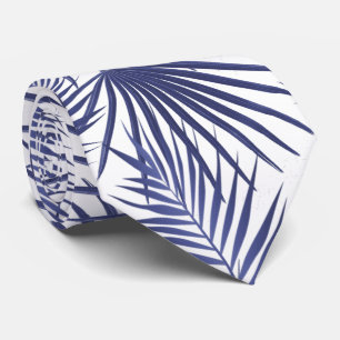 Tropisch Blauwe Palm Blauw En Wit Stropdas