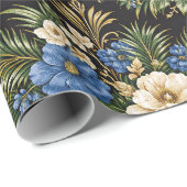 Tropisch Blauwe Palm Bloem Cadeaupapier (Rol Hoek)