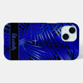 Tropisch blauwe palmvaten op zwart-gepersonaliseer Case-Mate iPhone case (Achterkant (horizontaal))