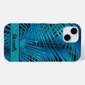 Tropisch blauwe palmvaten op zwart-gepersonaliseer Case-Mate iPhone case (Achterkant (horizontaal))