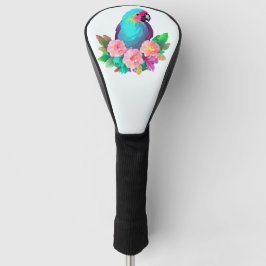 Tropisch blauwe papegaai met tropische bloemen golfheadcover