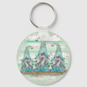 Tropisch blauwe Waterverf-strand-knomes Sleutelhanger