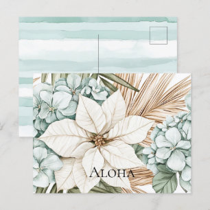 Tropisch blauwe witte bloemen briefkaart