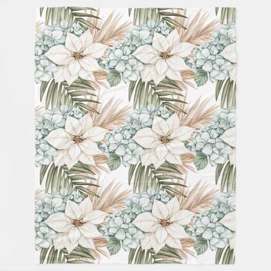 Tropisch blauwe witte bloemen fleece deken (Voorkant)