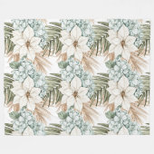 Tropisch blauwe witte bloemen fleece deken (Voorkant (Horizontaal))
