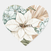 Tropisch blauwe witte bloemen hart sticker (Voorkant)