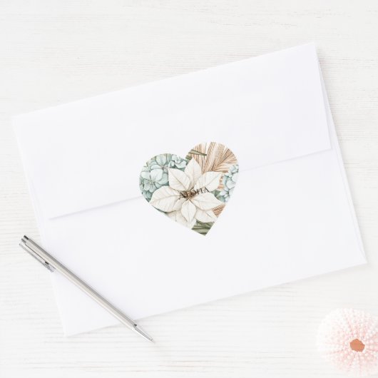Tropisch blauwe witte bloemen hart sticker (Envelop)
