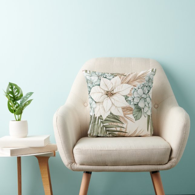 Tropisch blauwe witte bloemen   kussen (Stoel)