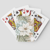 Tropisch blauwe witte bloemen pokerkaarten (Achterkant)