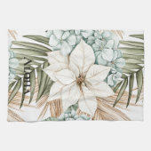 Tropisch blauwe witte bloemen theedoek (Horizontaal)