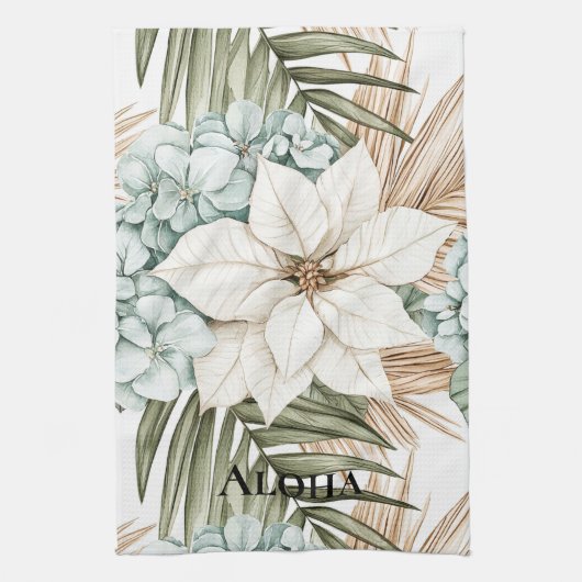 Tropisch blauwe witte bloemen theedoek (Verticaal)