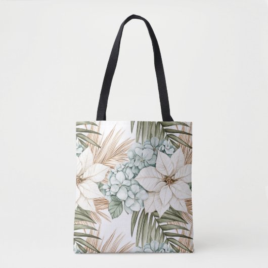 Tropisch blauwe witte bloemen tote bag (Voorkant)
