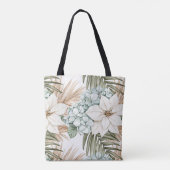 Tropisch blauwe witte bloemen tote bag (Achterkant)