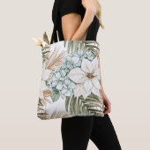 Tropisch blauwe witte bloemen tote bag (Dichtbij)