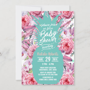  tropisch Blauwgroen ananas Baby shower Kaart