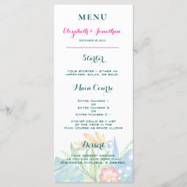 Tropisch Blauwgroen Berry Pink Floral Chevron Wedd Programmakaart