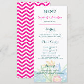 Tropisch Blauwgroen Berry Pink Floral Chevron Wedd Programmakaart (Voorkant / Achterkant)