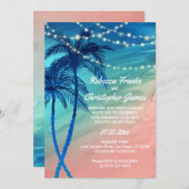 Tropisch Blauwgroen blauw en Peach Wedding Invitat Kaart (Voorkant / Achterkant)
