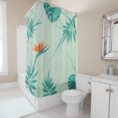 Tropisch Blauwgroen Blauw Groen Palm Douchegordijn (In situ)