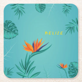 Tropisch Blauwgroen Blauw Groen Palmmonogram Beliz Kartonnen Onderzetters