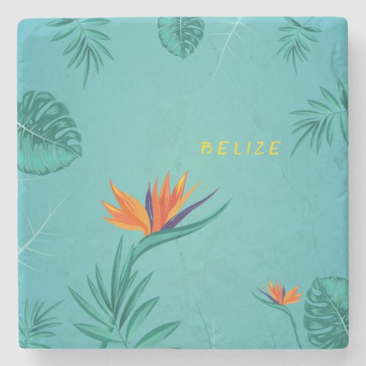 Tropisch Blauwgroen Blauw Groen Palmmonogram Beliz Stenen Onderzetter (Voorkant)