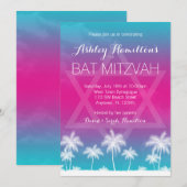 Tropisch Blauwgroen Blauw Roze Bat Mitzvah Kaart (Voorkant / Achterkant)