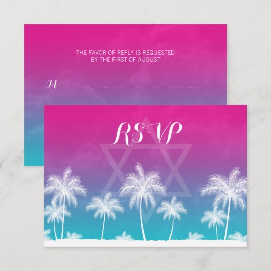 Tropisch Blauwgroen Blauw Roze Bat Mitzvah RSVP (Voorkant / Achterkant)