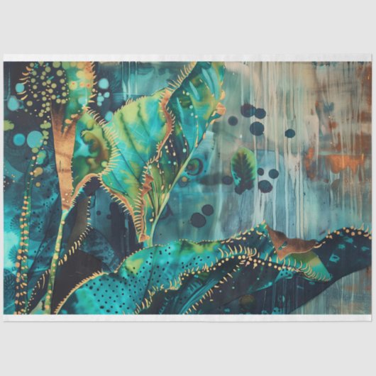 Tropisch Blauwgroen en Goud Botanisch Weefselpapie Tissuepapier (Voorkant)