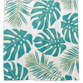 Tropisch blauwgroen en goudmonstera en palmbladere douchegordijn (Voorkant)