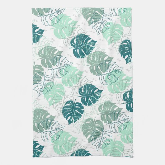 Tropisch blauwgroen en grijs blad gevlekt theedoek (Verticaal)