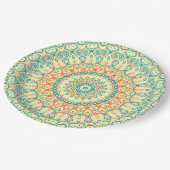 Tropisch Blauwgroen en Oranje Mandala-patroon Papieren Bordje (Gekanteld)