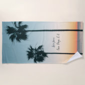 Tropisch Blauwgroen en Oranje palmzonnehemel Strandlaken (Voorkant)