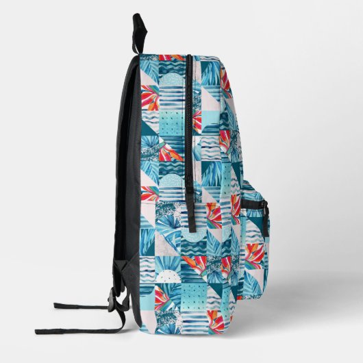 Tropisch Blauwgroen geometrisch Abstract patroon Bedrukte Rugzak (Links)