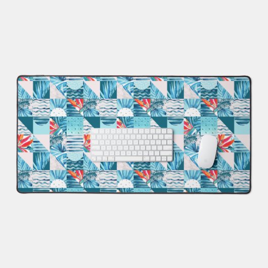 Tropisch Blauwgroen geometrisch Abstract patroon Bureaumat (Keyboard & Muis)