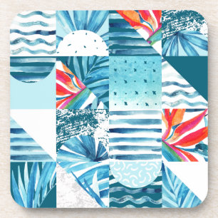 Tropisch Blauwgroen geometrisch Abstract patroon Drankjes Onderzetter