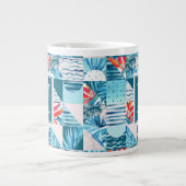 Tropisch Blauwgroen geometrisch Abstract patroon Grote Koffiekop (Voorkant)