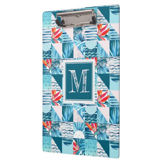 Tropisch Blauwgroen geometrisch Abstract patroon Klembord (Links)