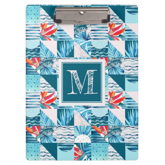 Tropisch Blauwgroen geometrisch Abstract patroon Klembord (Voorkant)