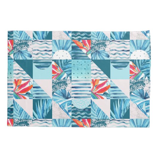 Tropisch Blauwgroen geometrisch Abstract patroon Kussensloop (Achterkant-Links)