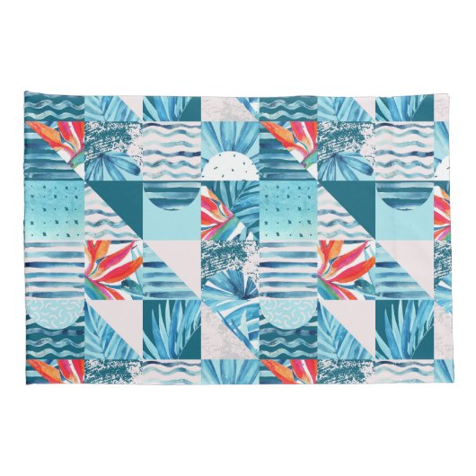 Tropisch Blauwgroen geometrisch Abstract patroon Kussensloop (Achterkant-Rechts)