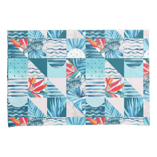 Tropisch Blauwgroen geometrisch Abstract patroon Kussensloop (Voorkant-Rechts)