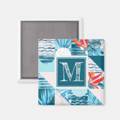 Tropisch Blauwgroen geometrisch Abstract patroon Magneet (Voorkant / Achterkant)