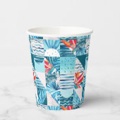 Tropisch Blauwgroen geometrisch Abstract patroon Papieren Bekers (Links)