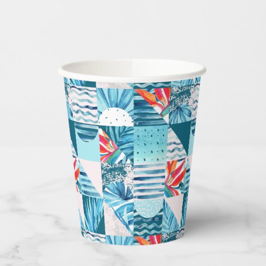 Tropisch Blauwgroen geometrisch Abstract patroon Papieren Bekers (Links)