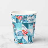 Tropisch Blauwgroen geometrisch Abstract patroon Papieren Bekers (Voorkant)