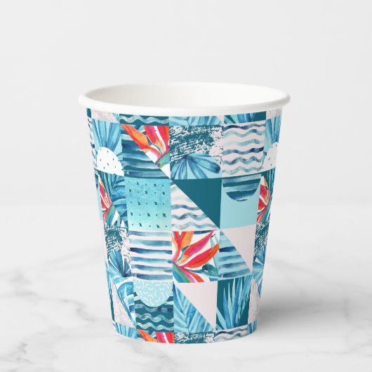 Tropisch Blauwgroen geometrisch Abstract patroon Papieren Bekers (Voorkant)