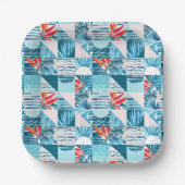 Tropisch Blauwgroen geometrisch Abstract patroon Papieren Bordje (Voorkant)