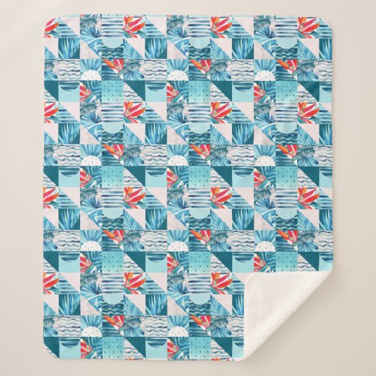 Tropisch Blauwgroen geometrisch Abstract patroon Sherpa Deken (Voorkant)