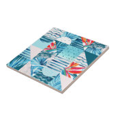 Tropisch Blauwgroen geometrisch Abstract patroon Tegeltje (Zijkant)